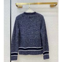 Dior Women V-Neck Sweater Blue and Gray Cashmere and Wool