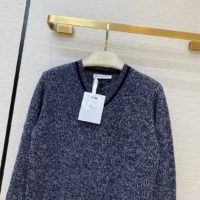 Dior Women V-Neck Sweater Blue and Gray Cashmere and Wool