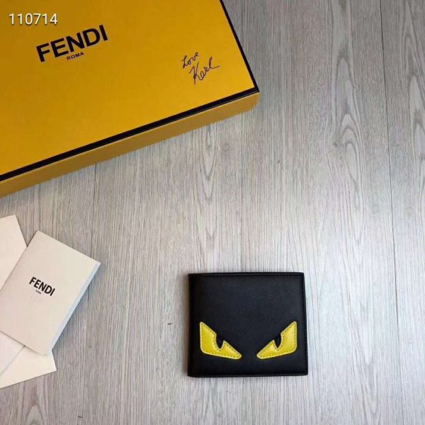 Fendi Unisex Coin Wallet Black Calfskin Colour-Block Bag Bugs Eye Inlays (2)