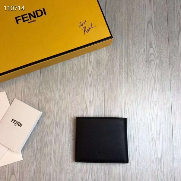 Fendi Unisex Coin Wallet Black Calfskin Colour-Block Bag Bugs Eye Inlays (3)
