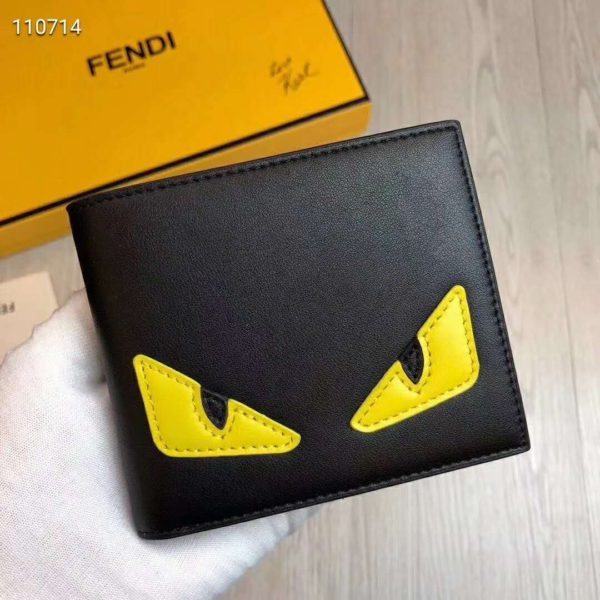 Fendi Unisex Coin Wallet Black Calfskin Colour-Block Bag Bugs Eye Inlays (4)