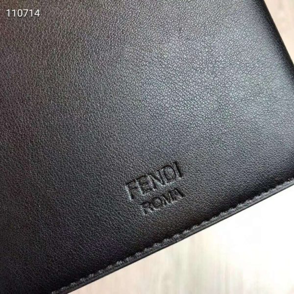 Fendi Unisex Coin Wallet Black Calfskin Colour-Block Bag Bugs Eye Inlays (5)
