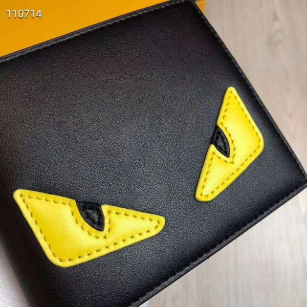 Fendi Unisex Coin Wallet Black Calfskin Colour-Block Bag Bugs Eye Inlays (6)