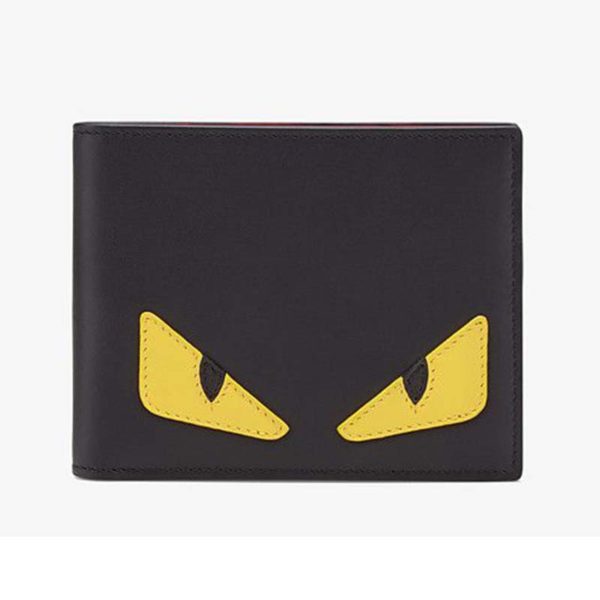 Fendi Unisex Coin Wallet Black Calfskin Colour-Block Bag Bugs Eye Inlays