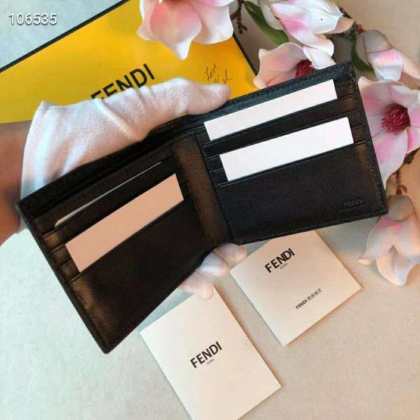 Fendi Unisex Wallet Black Leather Bi-Fold Wallet Brown Black Calfskin (7)