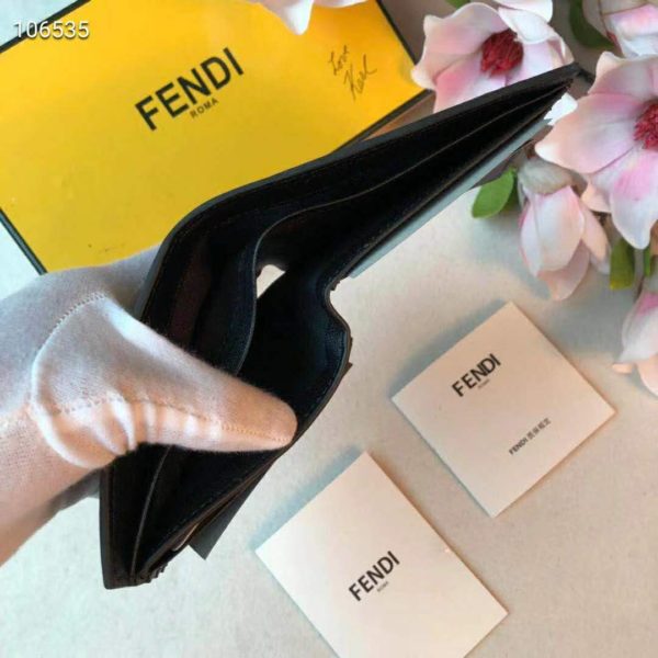 Fendi Unisex Wallet Black Leather Bi-Fold Wallet Brown Black Calfskin (9)