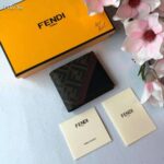 Fendi Unisex Wallet Brown Fabric Bi-Fold FF Motif Black Leather - Image 5