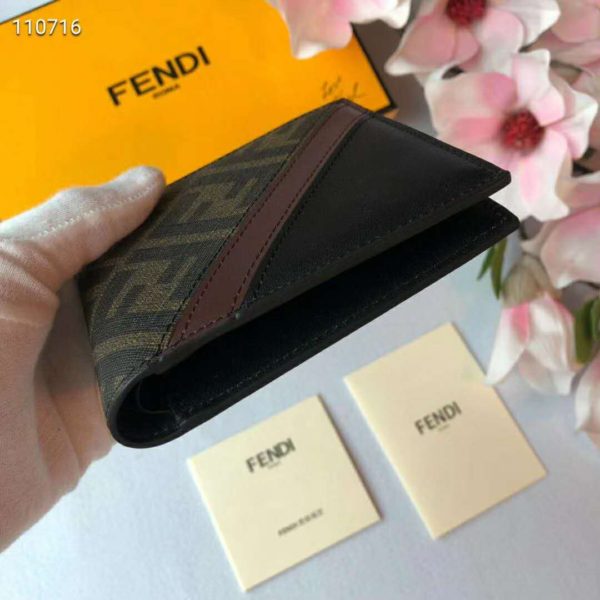 Fendi Unisex Wallet Brown Fabric Bi-Fold FF Motif Black Leather (6)