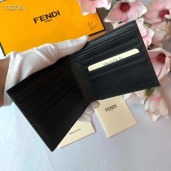 Fendi Unisex Wallet Brown Fabric Bi-Fold FF Motif Black Leather (7)