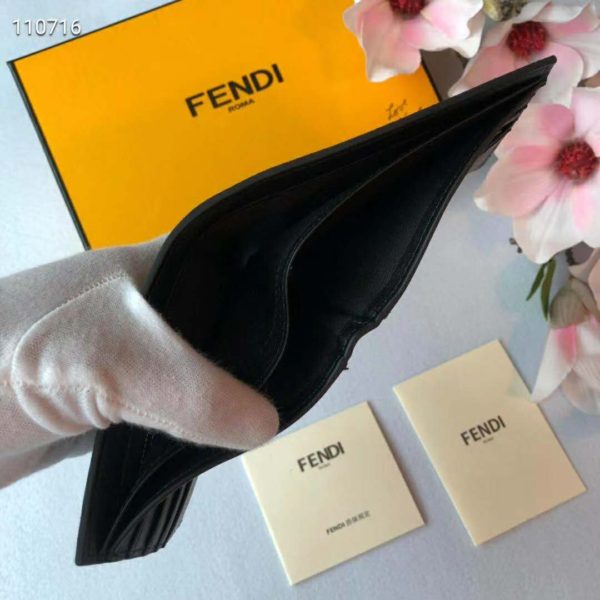 Fendi Unisex Wallet Brown Fabric Bi-Fold FF Motif Black Leather (9)