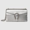 Gucci Women Dionysus Small Shoulder Bag Shiny Lamé Leather Tiger Head-Silver