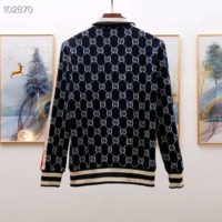 Gucci Men GG Jacquard Cotton Jacket Blue Ivory GG Jacquard Jersey