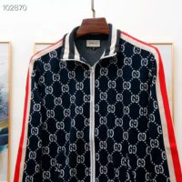 Gucci Men GG Jacquard Cotton Jacket Blue Ivory GG Jacquard Jersey