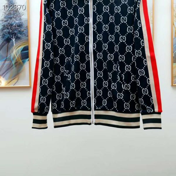 Gucci Men GG Jacquard Cotton Jacket Blue Ivory GG Jacquard Jersey (11)