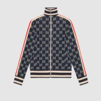 Gucci Men GG Jacquard Cotton Jacket Blue Ivory GG Jacquard Jersey