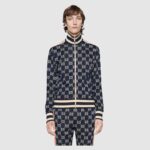 Gucci Men GG Jacquard Cotton Jacket Blue Ivory GG Jacquard Jersey - Image 10