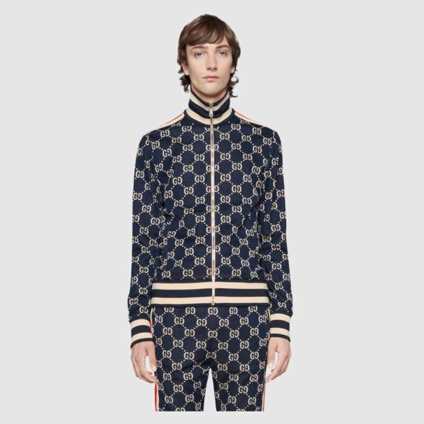 Gucci Men GG Jacquard Cotton Jacket Blue Ivory GG Jacquard Jersey (4)