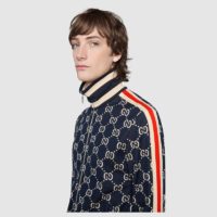 Gucci Men GG Jacquard Cotton Jacket Blue Ivory GG Jacquard Jersey