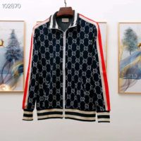 Gucci Men GG Jacquard Cotton Jacket Blue Ivory GG Jacquard Jersey