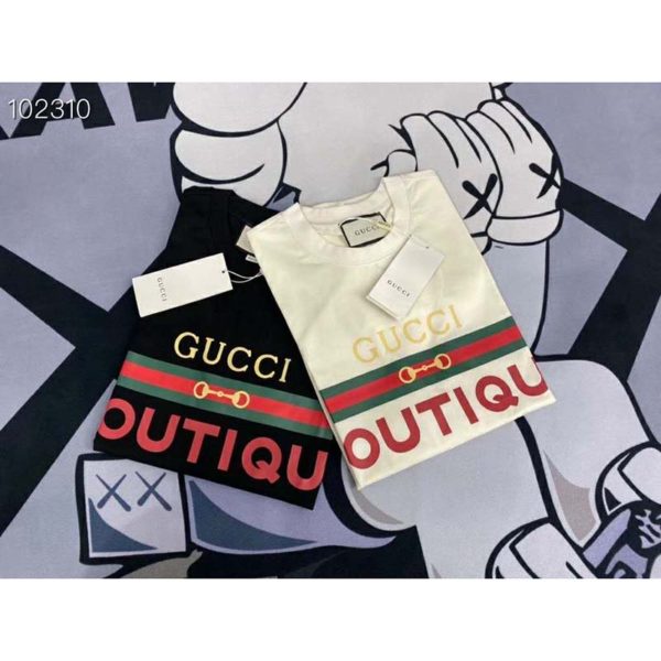 Gucci Men Gucci Boutique Print T-Shirt Off-White Cotton Jersey (1)