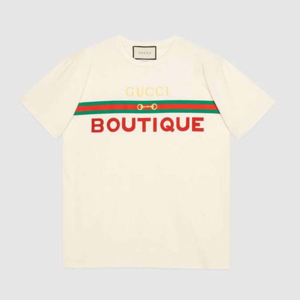 Gucci Men Gucci Boutique Print T-Shirt Off-White Cotton Jersey (2)