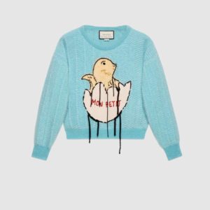 Gucci Men Mohair Crop Sweater Chick Egg Turquoise Knit Wool Blend