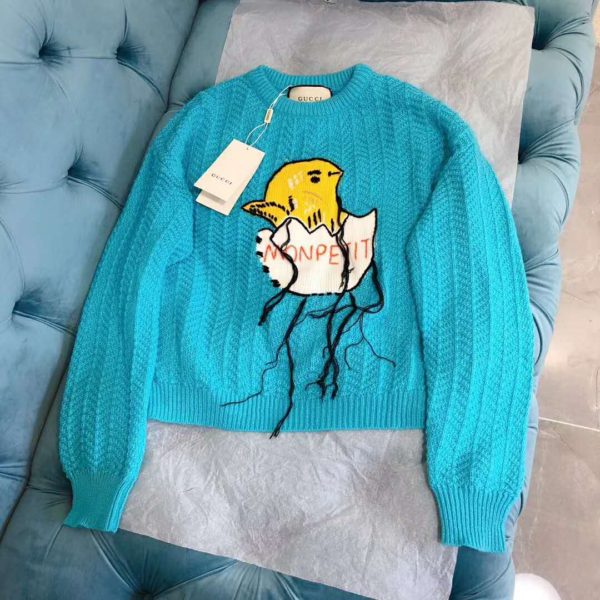 Gucci Men Mohair Crop Sweater Chick Egg Turquoise Knit Wool Blend (8)