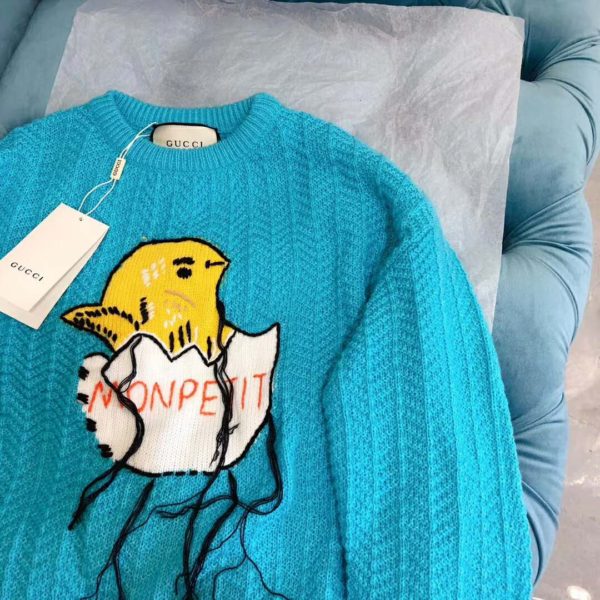 Gucci Men Mohair Crop Sweater Chick Egg Turquoise Knit Wool Blend (9)