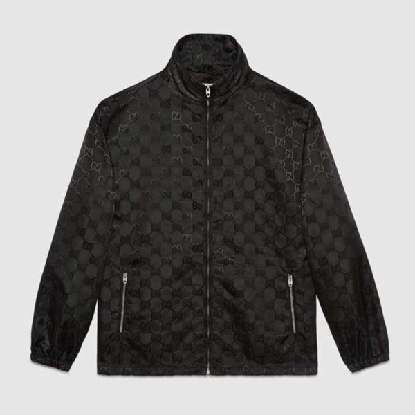 Gucci Men Off The Grid Zip-Up Jacket High Neck Black GG Nylon