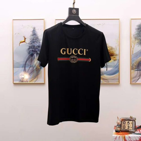Gucci Men Oversize Washed T-Shirt with Gucci Logo Black Washed Cotton Jersey (1)