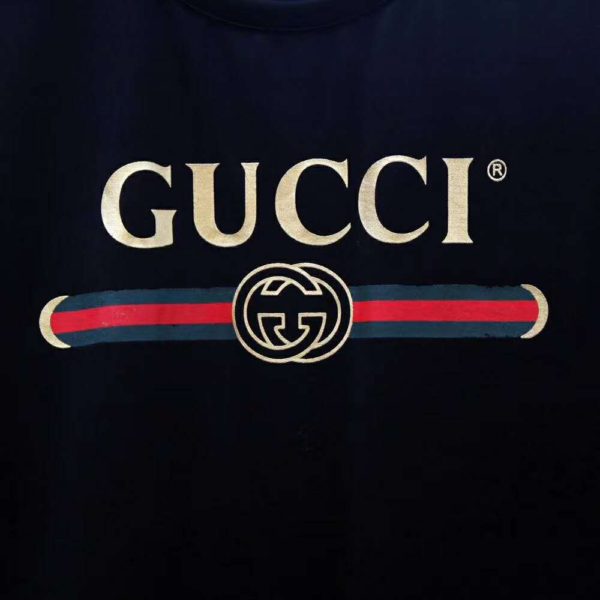 Gucci Men Oversize Washed T-Shirt with Gucci Logo Black Washed Cotton Jersey (10)