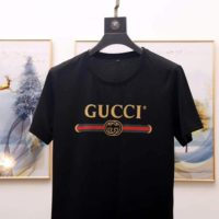 Gucci Men Oversize Washed T-Shirt with Gucci Logo Black Washed Cotton Jersey