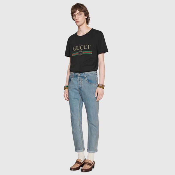 Gucci Men Oversize Washed T-Shirt with Gucci Logo Black Washed Cotton Jersey (3)