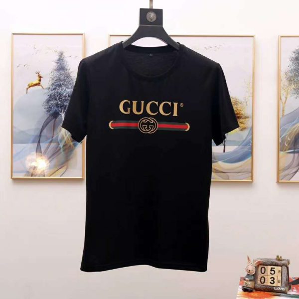 Gucci Men Oversize Washed T-Shirt with Gucci Logo Black Washed Cotton Jersey (8)