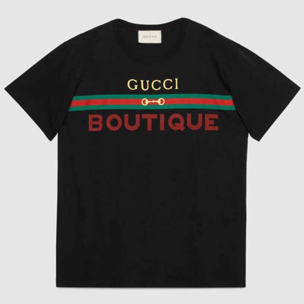 Gucci Men’s Gucci Boutique Print Oversize T-Shirt Black Cotton Jersey