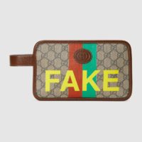 Gucci Unisex 'FakeNot' Print Cosmetic Case GG Supreme Canvas