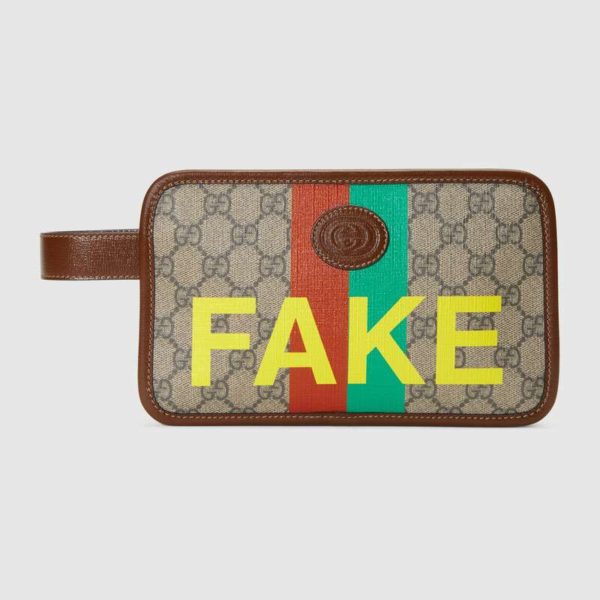 Gucci Unisex ‘FakeNot’ Print Cosmetic Case GG Supreme Canvas