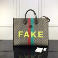 Gucci Unisex ‘FakeNot’ Print Large Tote Bag GG Supreme Canvas