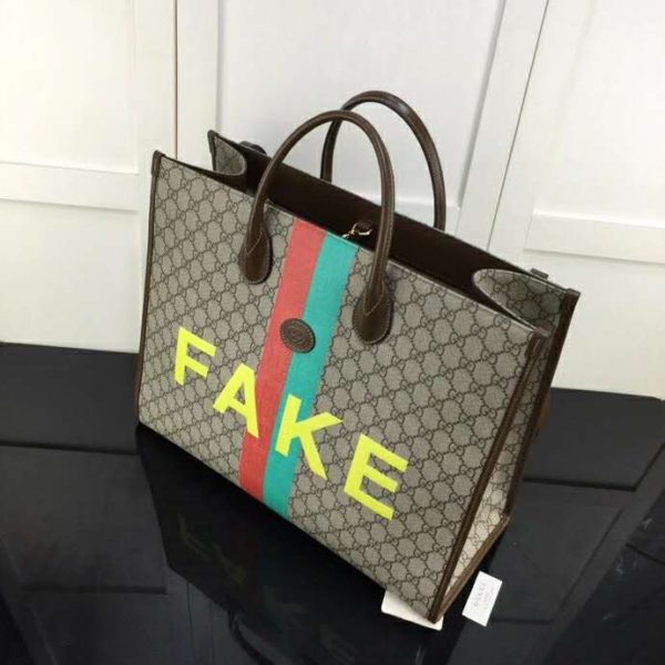 Gucci 'fake/not' Print Large Tote Bag in Natural for Men