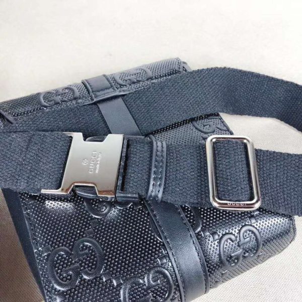 Gucci Unisex GG Embossed Belt Bag Black GG Embossed Leather (8)