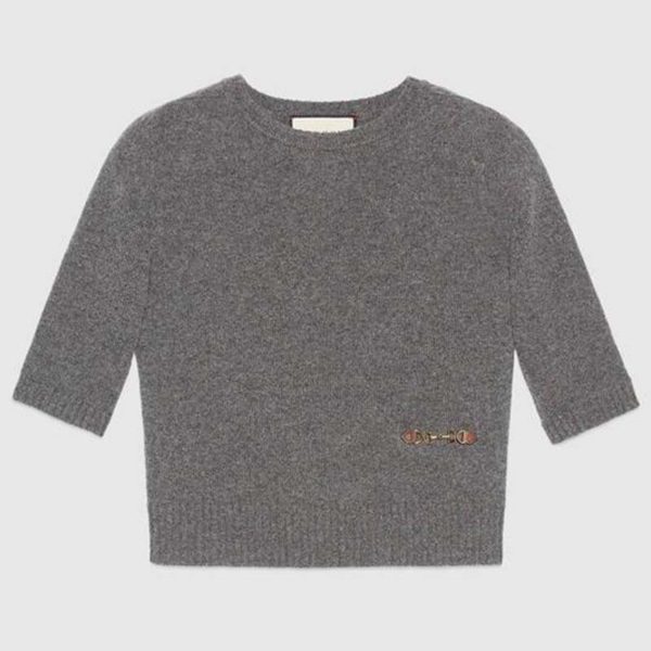 Gucci Women Cashmere Top with Horsebit Crewneck Gold-Toned Metal (1)