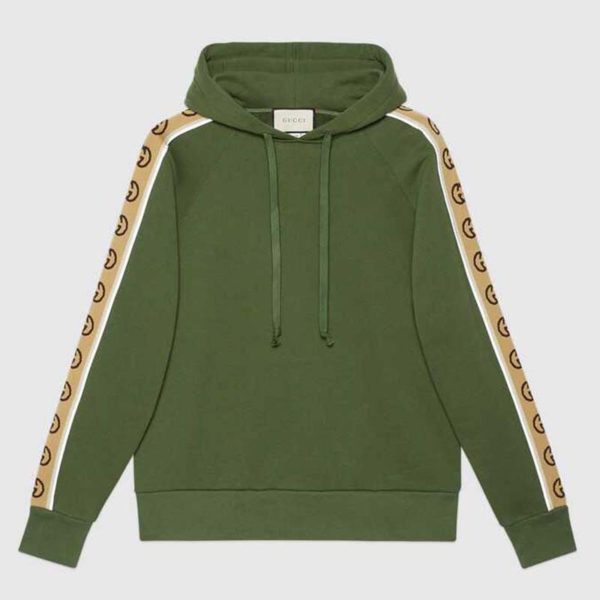 Gucci Women Cotton Jersey Hooded Sweatshirt Green Heavy Felted Organic