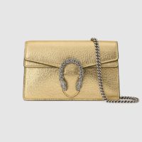 Gucci Women Dionysus Super Mini Bag Metallic Lamé Leather Tiger Head-Gold