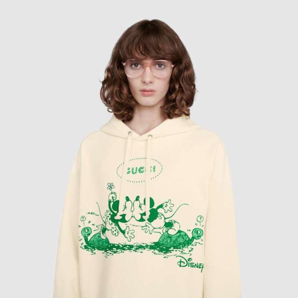 Gucci Women Disney x Gucci Hooded Sweatshirt White Felted Organic Cotton Jersey (6)