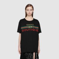 Gucci Women Gucci Boutique Print Oversize T-Shirt Black Cotton Jersey