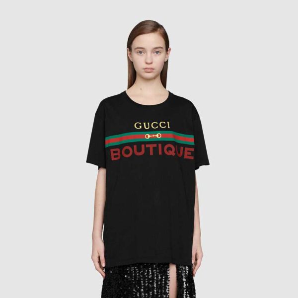 Gucci Women Gucci Boutique Print Oversize T-Shirt Black Cotton Jersey (1)