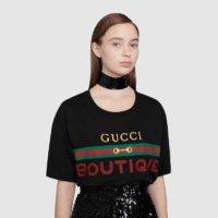 Gucci Women Gucci Boutique Print Oversize T-Shirt Black Cotton Jersey