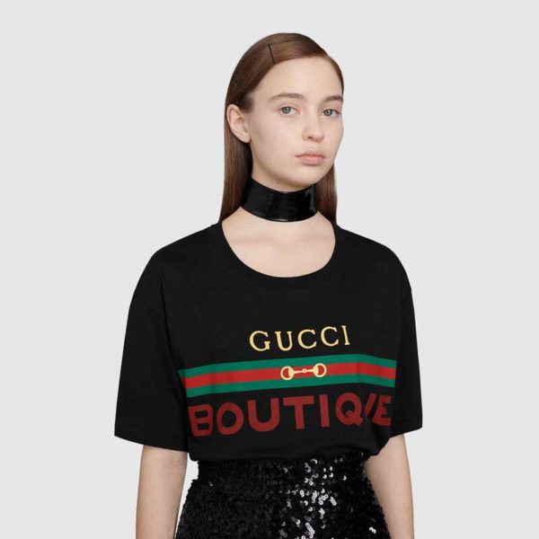 Gucci Women Gucci Boutique Print Oversize T-Shirt Black Cotton Jersey (3)