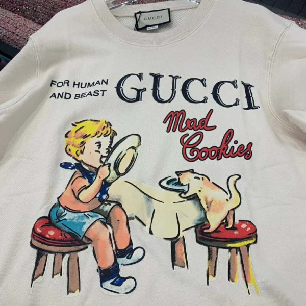 Gucci Women Gucci ‘Mad Cookies’ Print Sweatshirt Cotton Jersey Crewneck-White (9)