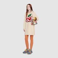 Gucci Women Hooded Dress with GG Apple Print White Organic Cotton Jersey